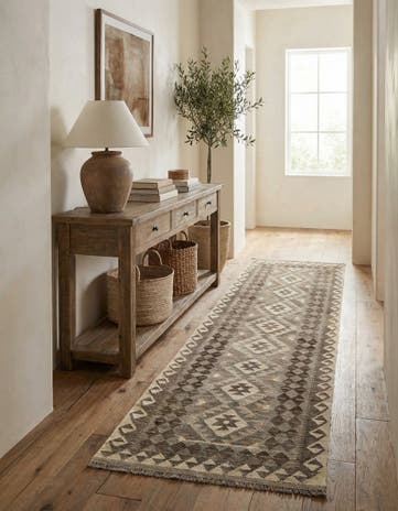 2' 9 x 9' 8 Hand Woven Kilim Maymana Wool Runner Rug