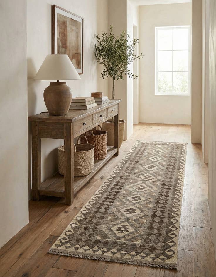 Detail image of 2' 9 x 9' 8 Hand Woven Kilim Maymana Wool Runner Rug