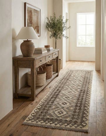 2' 9 x 9' 8 Hand Woven Kilim Maymana Wool Runner Rug