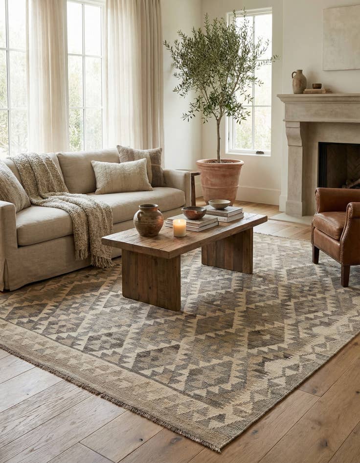 Detail image of 5' 1 x 6' 6  Hand Woven Kilim Maymana Wool Rug