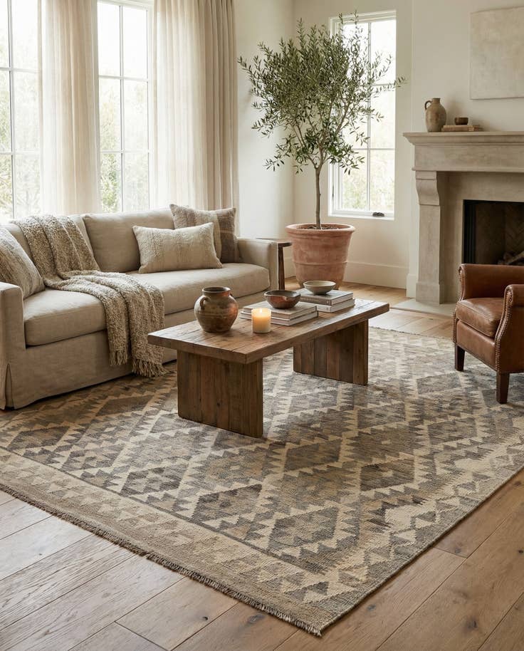 Detail image of 5' 1 x 6' 6 Hand Woven Kilim Maymana Wool Rug