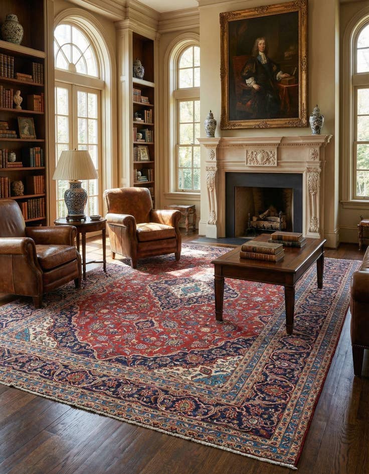 Detail image of  9' 6 x 12' 9  Hand Knotted Kashan Persian Wool Rug