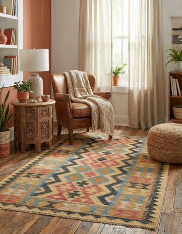 3' 5 x 6' 6 Hand Woven Kilim Maymana Wool Rug