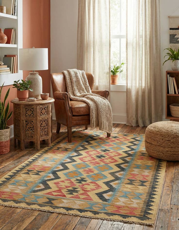 Detail image of 3' 5 x 6' 6  Hand Woven Kilim Maymana Wool Rug