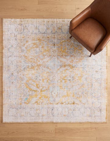 Yellow Washable Timeless Square Rug