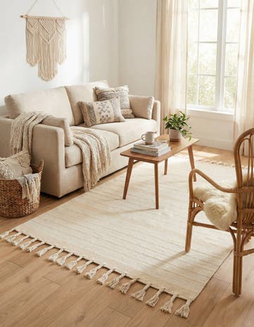 Beige and White Hand Woven Chindi Cotton Rug
