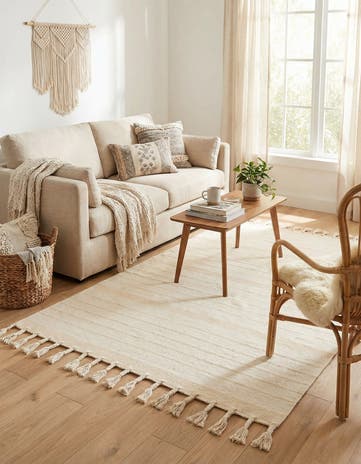 Beige and White Hand Woven Chindi Cotton Rug