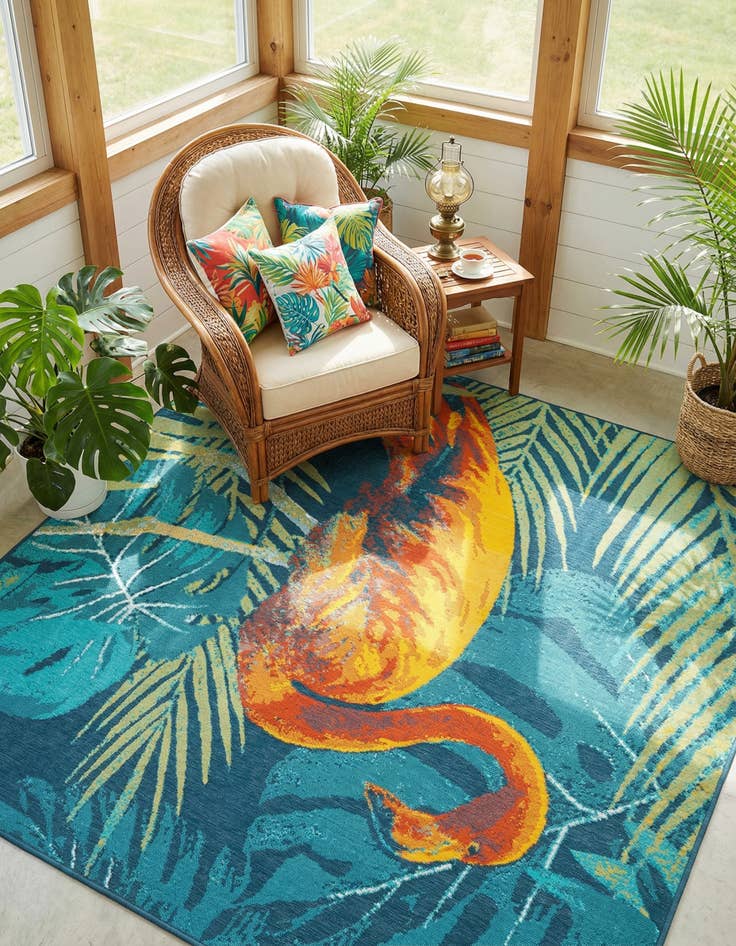 Detail image of  10' x 10'  Washable Coastal Indoor / Outdoor Square Rug