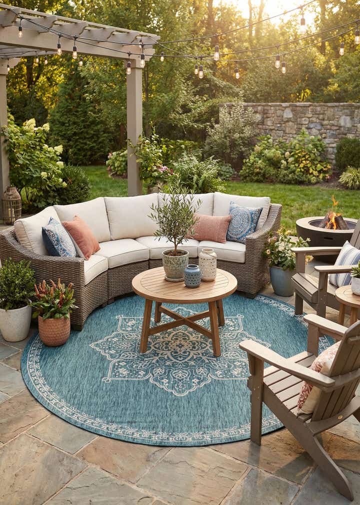 10' x 10' Easy-Clean Traditional Indoor / Outdoor Round Rug
