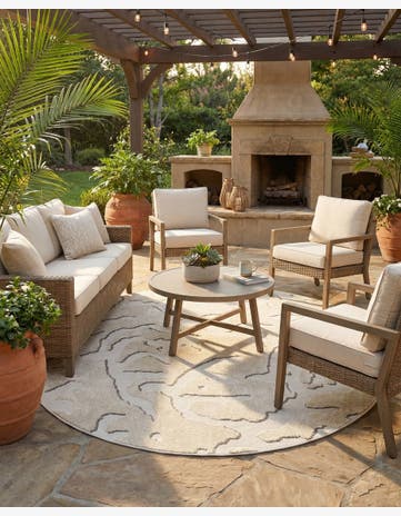 Beige and Ivory Easy-Clean Sabrina Soto Indoor / Outdoor Round Rug