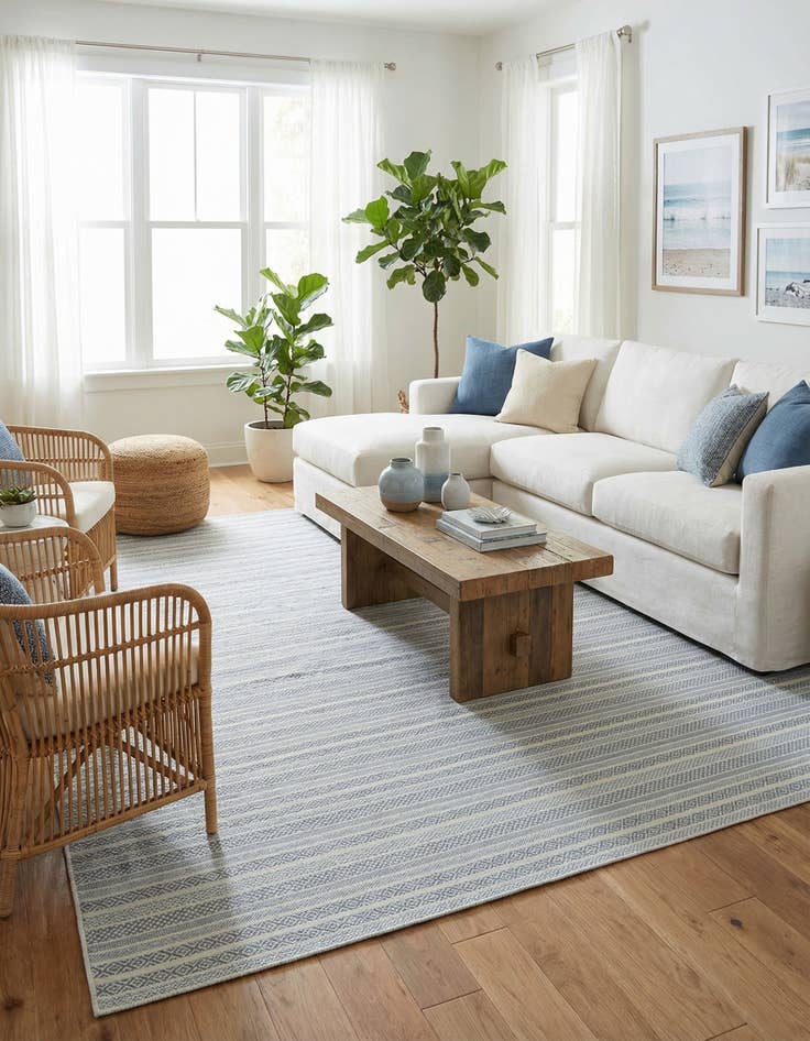 Detail image of 10' x 10'  Washable Striped Indoor / Outdoor Square Rug