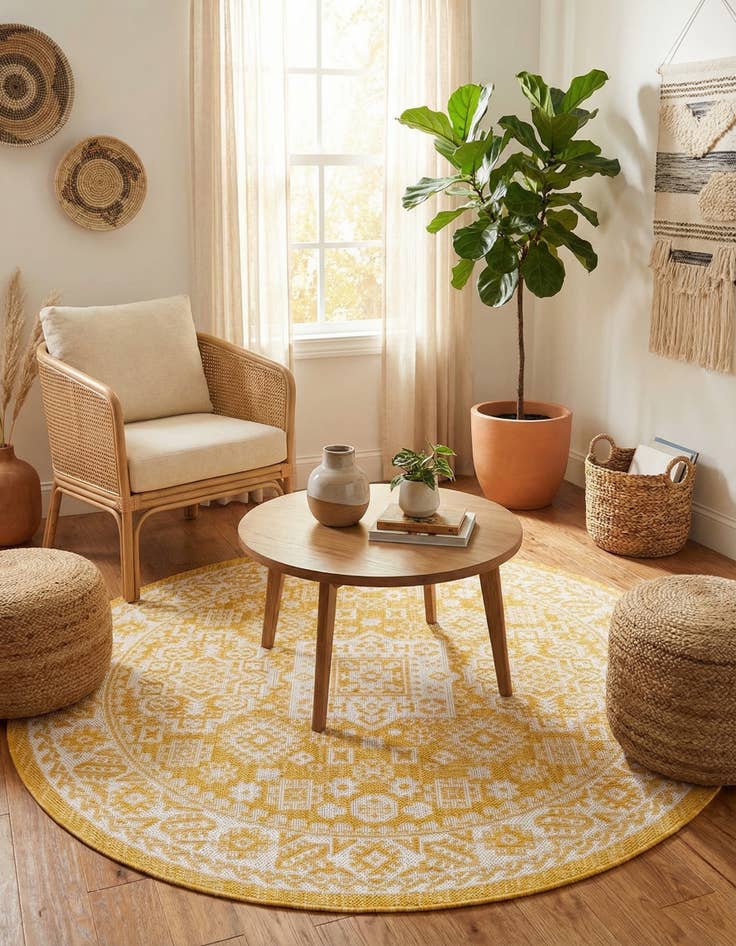 Detail image of 4' x 4'  Washable Aztec Indoor / Outdoor Round Rug