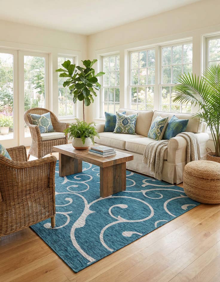 Detail image of 6' x 9'  Washable Botanical Indoor / Outdoor Rug