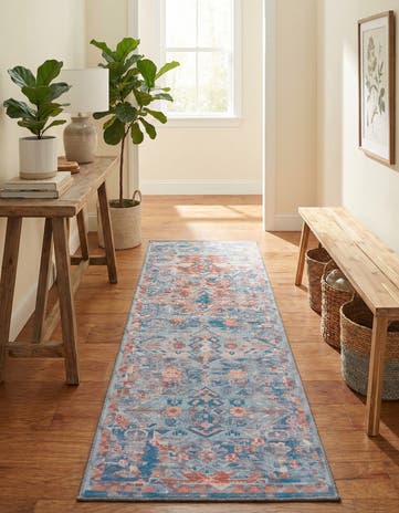 Blue Washable Timeless Runner Rug