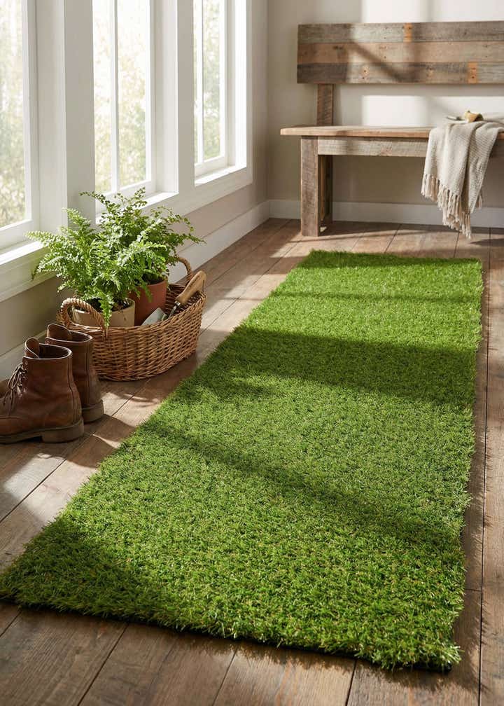 2' x 5' Easy-Clean Grass Indoor / Outdoor Runner Rug