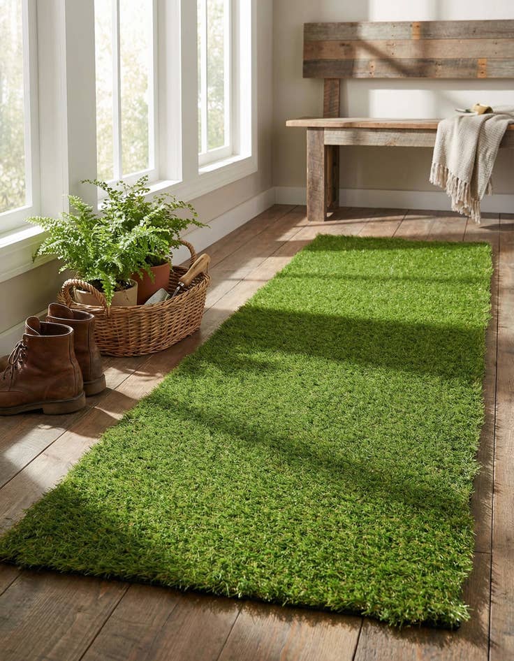 Detail image of 2' x 5'  Washable Grass Indoor / Outdoor Runner Rug