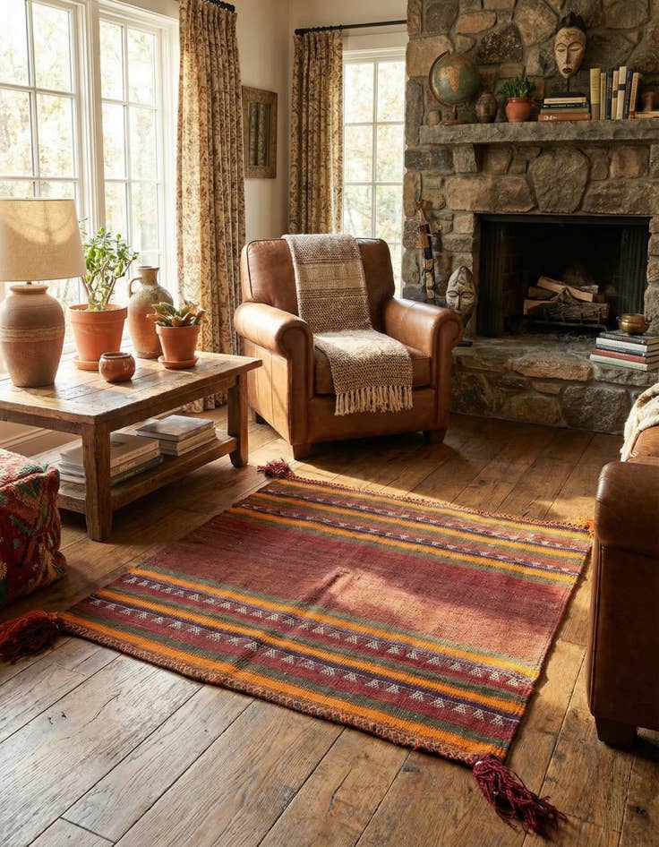 Detail image of 3' 7 x 3' 8 Hand Woven Kilim Afghan Wool Square Rug
