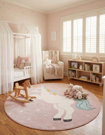 Pink Unicorn Whimsy Kids Round Rug
