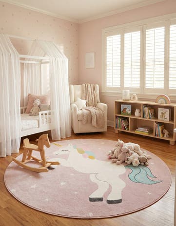 Pink Unicorn Whimsy Kids Round Rug