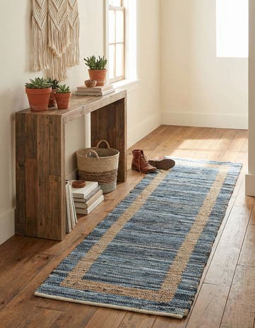 Navy Blue Hand Woven Chindi Jute Runner Rug