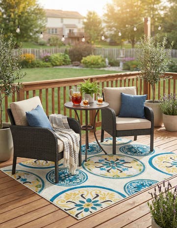 Cream Easy-Clean Modern Indoor / Outdoor Rug