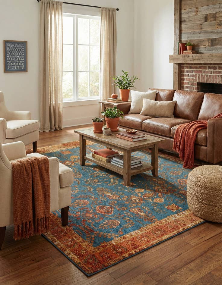 Detail image of 7' 10 x 7' 10  Washable Traditional Indoor / Outdoor Square Rug