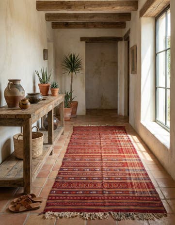 4' 4 x 11' 6 Hand Woven Kilim Fars Wool Runner Rug