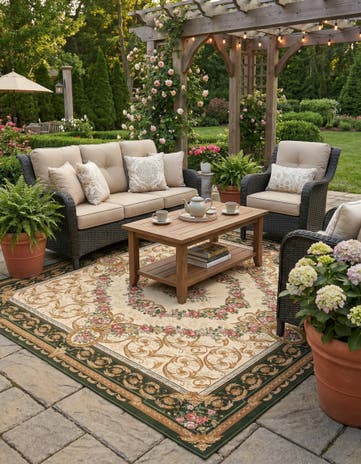 10' x 10' Easy-Clean Traditional Indoor / Outdoor Square Rug