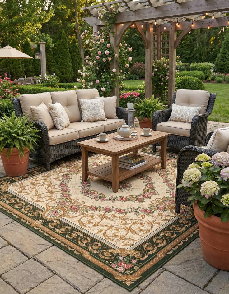 Detail image of 10' x 10'  Washable Traditional Indoor / Outdoor Square Rug