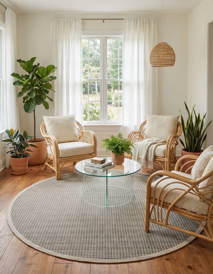 Detail image of 7' 10 x 7' 10  Washable Border Indoor / Outdoor Round Rug