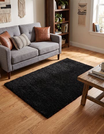 Jet Black Solid Shag Rug