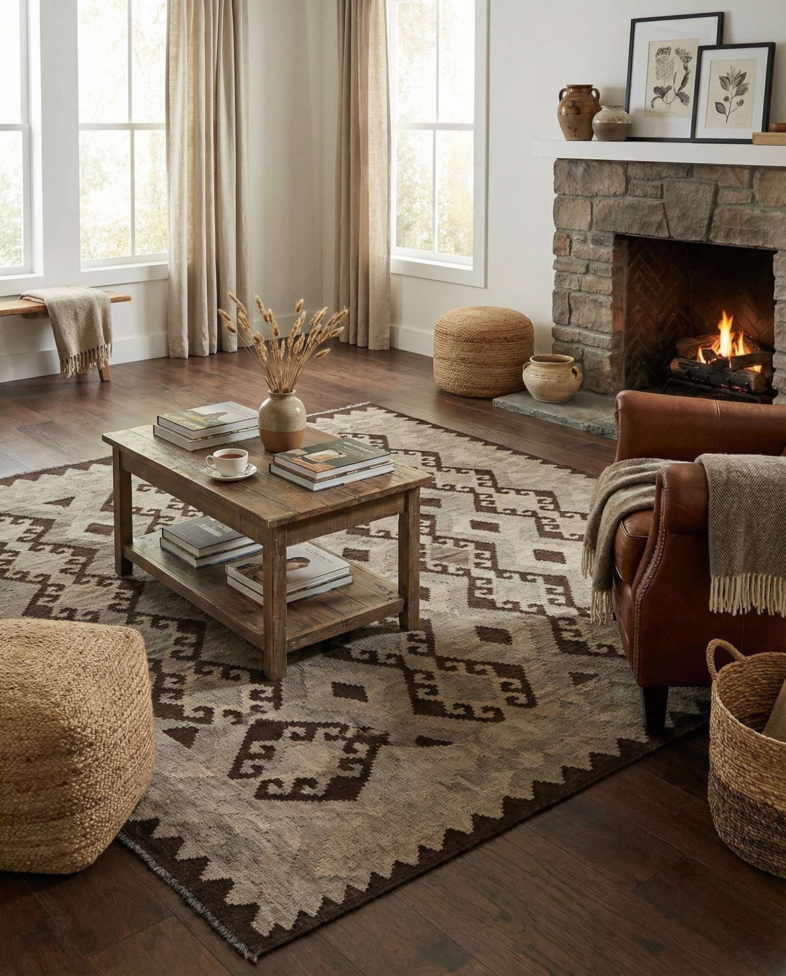 5' 2 x 6' 11 Hand Woven Kilim Maymana Wool Rug