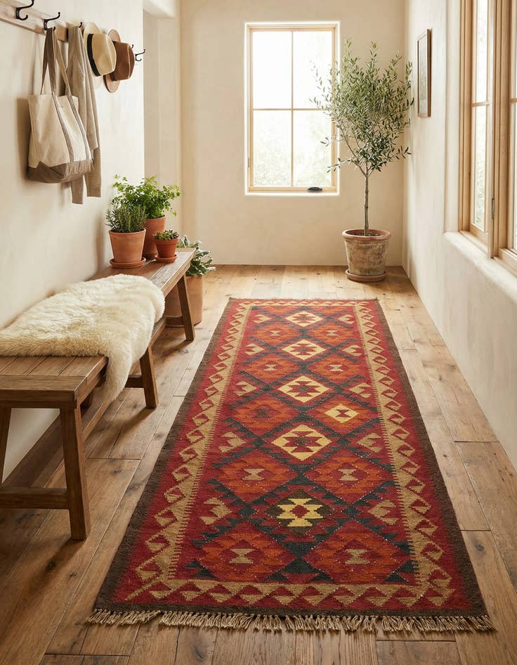 Detail image of 3' 6 x 6' 6  Hand Woven Kilim Maymana Wool Runner Rug