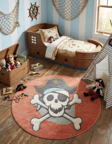 5' 3 x 5' 3 Pirate Whimsy Kids Round Rug