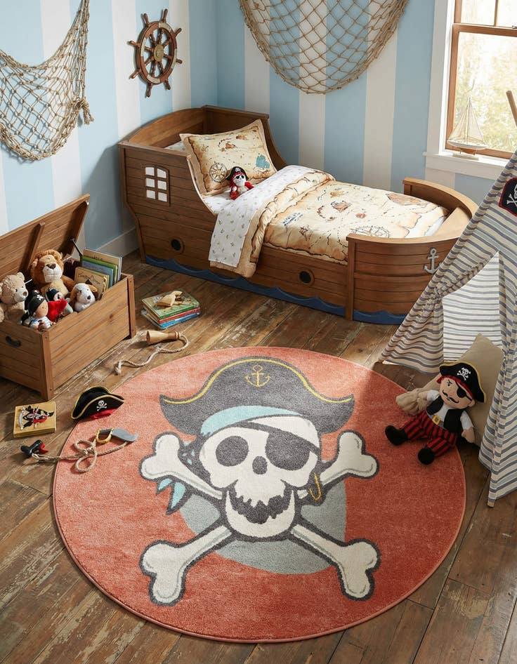 Detail image of 5' 3 x 5' 3 Pirate Whimsy Kids Round Rug