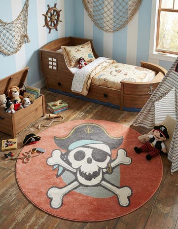 5' 3 x 5' 3 Pirate Whimsy Kids Round Rug