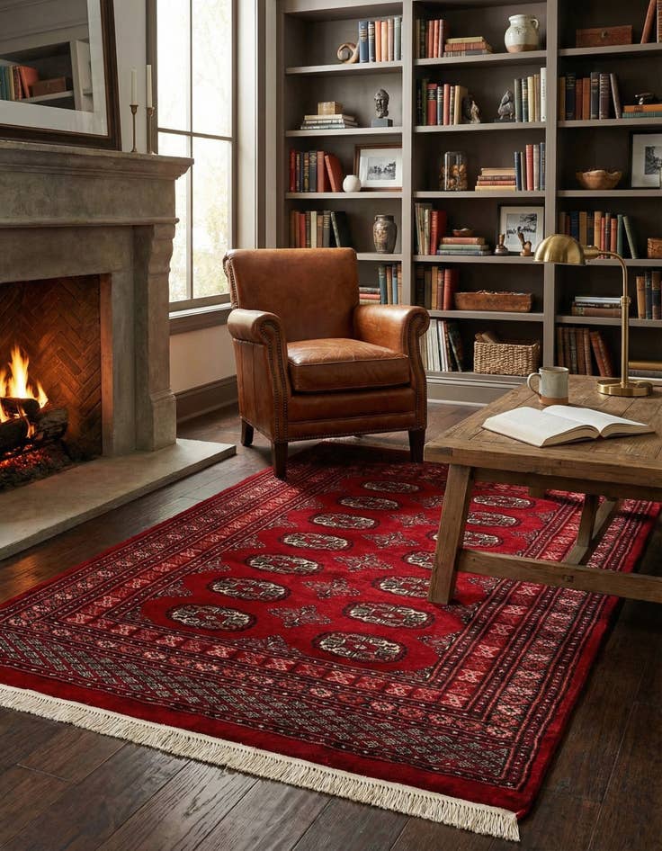 Detail image of 4' 2 x 6' 3  Hand Knotted Torkaman Persian Wool Rug