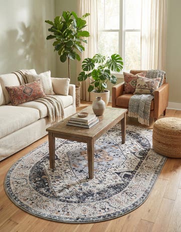 Linen Charcoal Yara Oval Rug