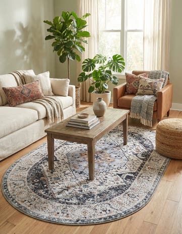 Linen Charcoal Yara Oval Rug