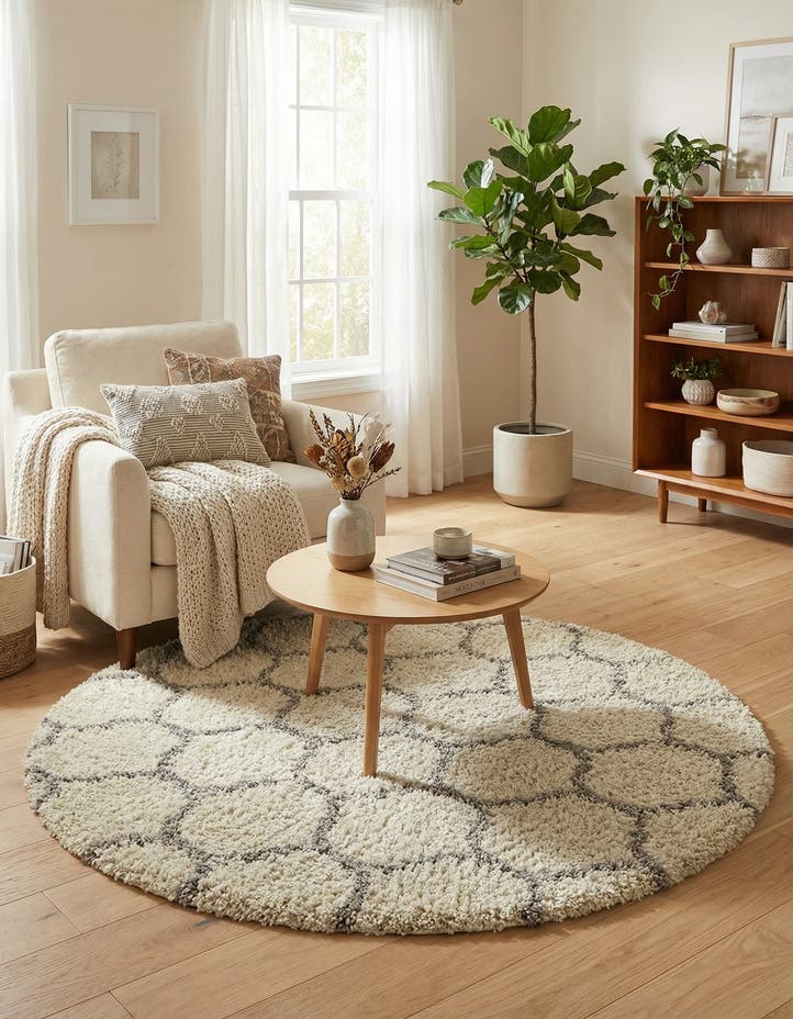 5' 3 x 5' 3 Lattice Shag Round Rug