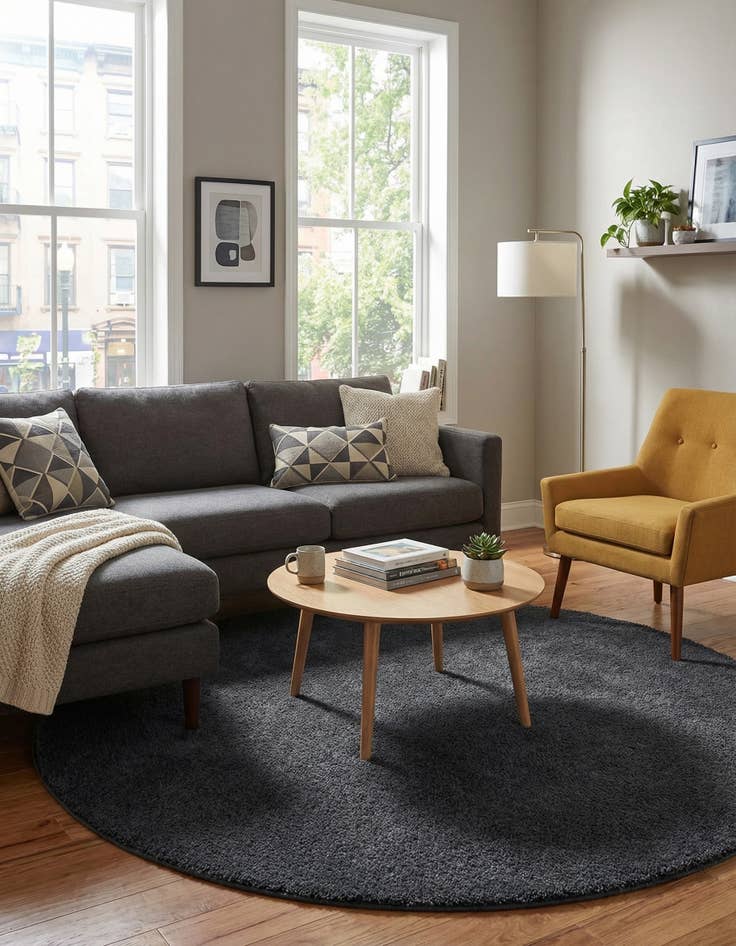 Detail image of 6' x 6' Solid Frieze Round Rug