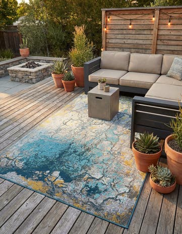 Gradient Blue Easy-Clean Modern Indoor / Outdoor Rug
