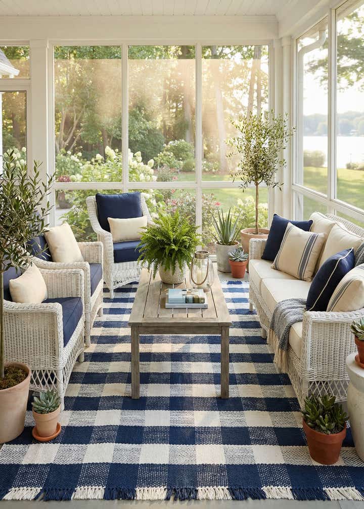 7' 10 x 10' Easy-Clean Eco Plaid Washable Indoor / Outdoor Rug