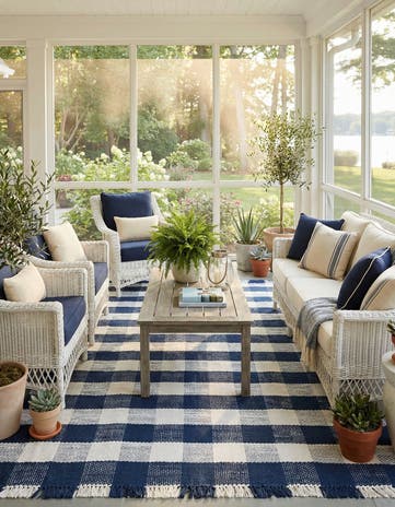 7' 10 x 10' Easy-Clean Eco Plaid Washable Indoor / Outdoor Rug
