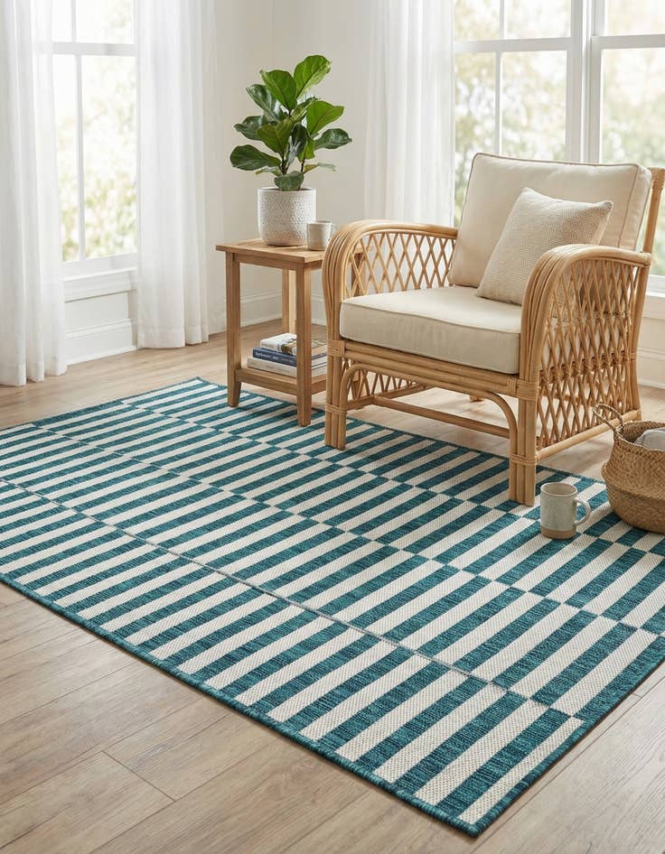 Detail image of 4' x 6' Easy-Clean Striped Indoor / Outdoor Rug