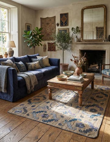 5' 6 x 6' 5 Hand Woven Kilim Suzani Wool Rug