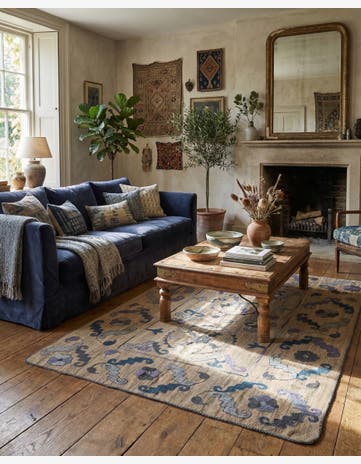 5' 6 x 6' 5 Hand Woven Kilim Suzani Wool Rug