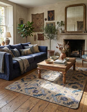 5' 6 x 6' 5 Hand Woven Kilim Suzani Wool Rug