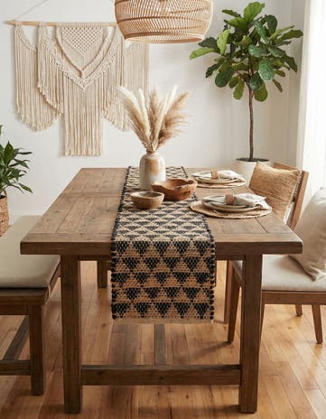 Black Hand Woven Chindi Jute Table Runner Rug