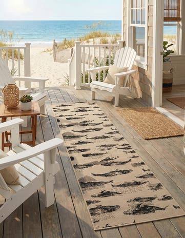 Beige Easy-Clean Coastal Indoor / Outdoor Runner Rug